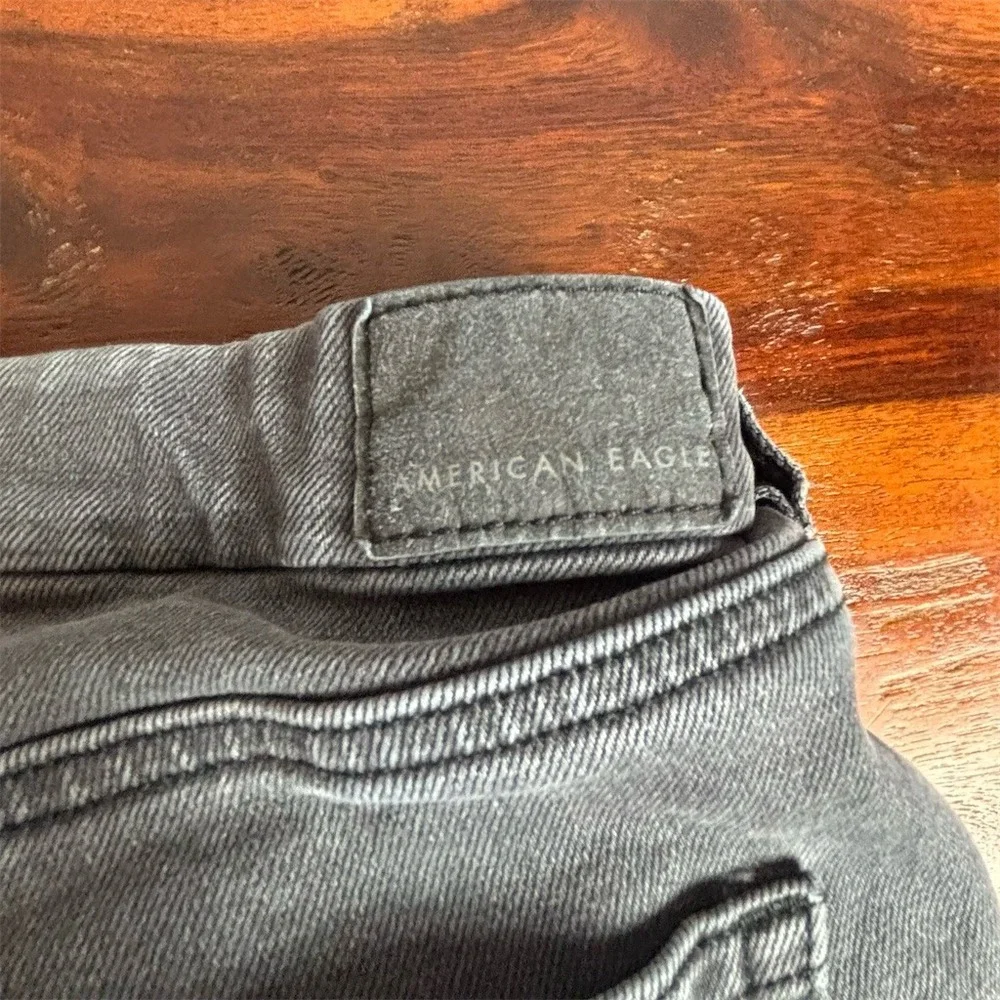 American Eagle Curvy Mom Jeans Womens Size 14 Gray Charcoal Wash High‎ Rise